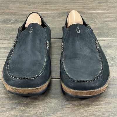Olukai Moloa Mens Black Leather Slip On Fold Down Heel  display picture 1