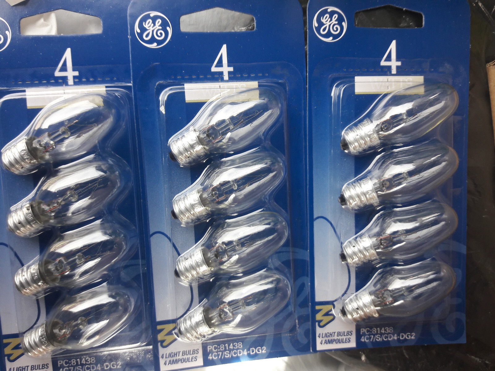 12 WHITE x 'GE' NIGHT LIGHT BULBS (4W) // 12 Bulbs in 3 Separate