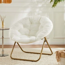 ZUNMOS Cozy Saucer Chair Faux Fur Lounge Furniture Folding Comfy with Soft Thick