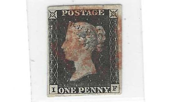 UK GB 1840 ONE PENNY BLACK RED MALTESE CROSS CANCEL FOUR MARGINS F