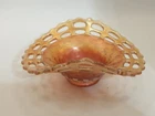 Vintage Fenton Bonbon Bowl Open Weave Basket & lattice Carnival Glass Marigold