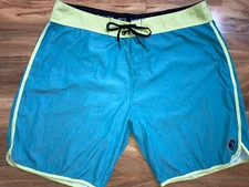 Salt Life Mens Blue & Lime Green Poly Cotton Spandex Board Shorts Trunks Size 38