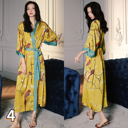 Damen Japanische Kimono Mantel Top Locker Yukata Oberbekleidung Lang Blumendruck