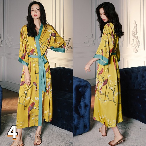 Lady Japanese Kimono Coat Top Loose Yukata Outwear Long Bathrobe Floral Print - Picture 1 of 13