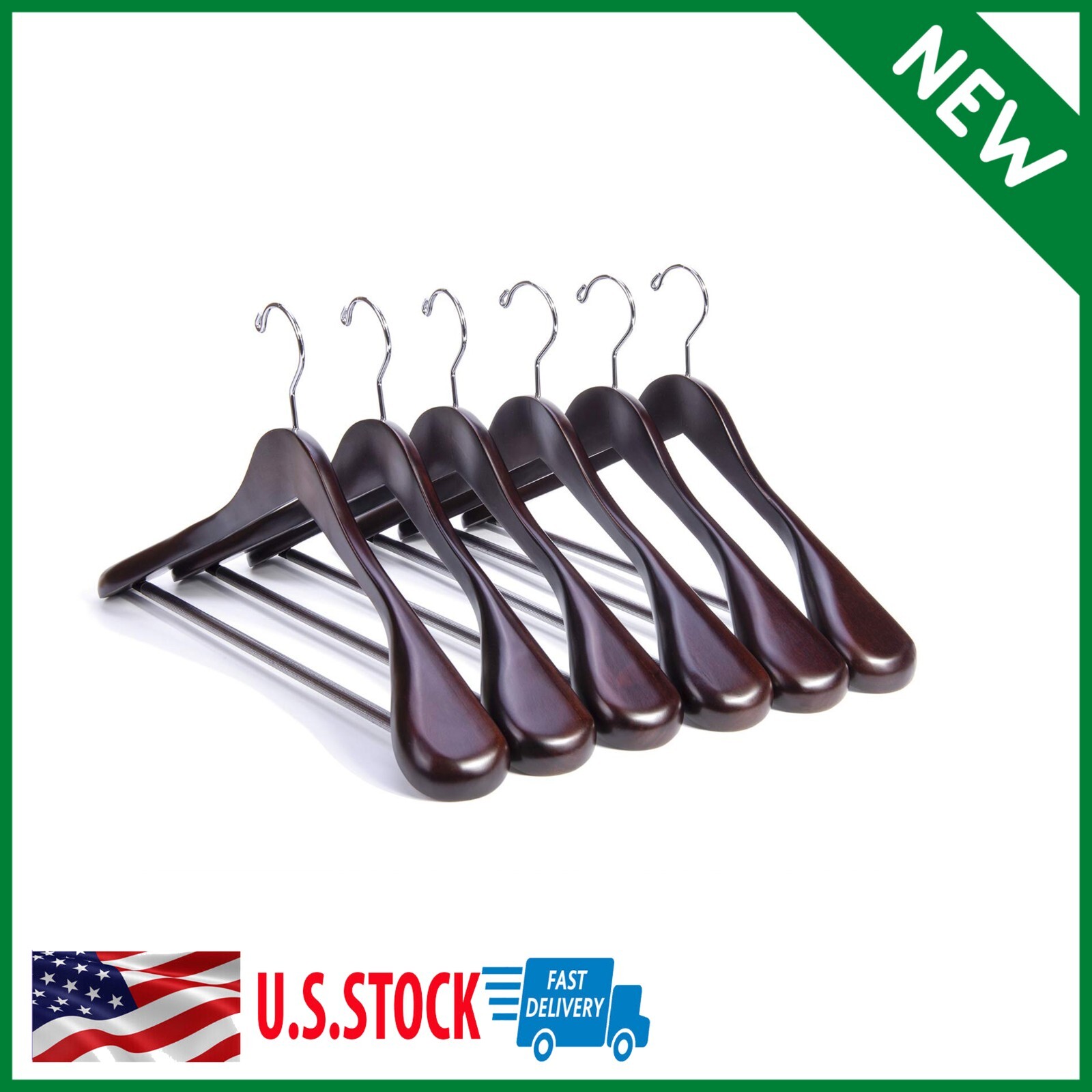 6-Pack Wooden Coat Hangers with Extra-Wide Anti-Slip Shoulder Bar-image