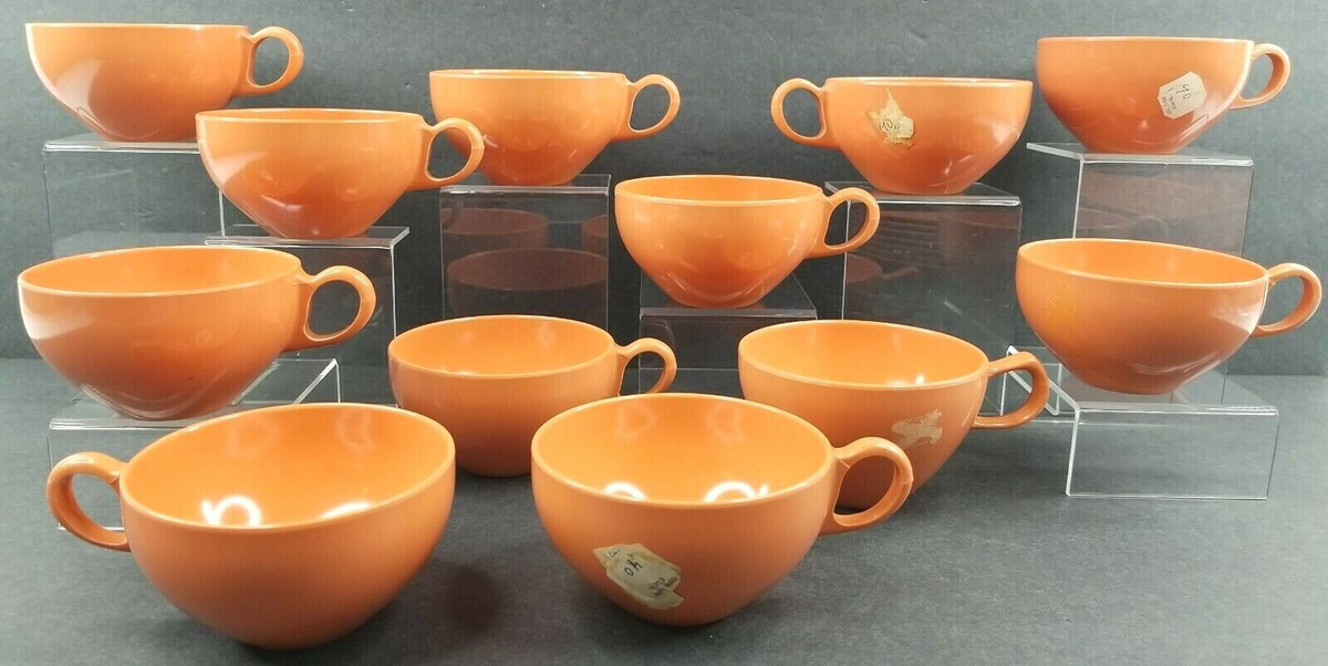 22 Pc Oneida Melmac Orange Cups Plate Bowl Set Vintage Melamine