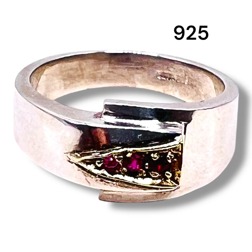 Natural Red Ruby 925 Sterling Silver Two Tone Artisan Band Ring Size 7.75 - Image 2 of 4