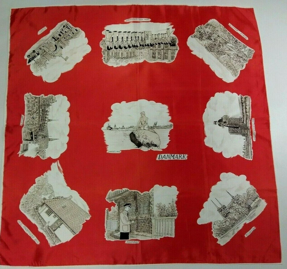 50s Denmark Souvenir Red Scarf Naked Lady Vintage DENMARK LIVGARD TRIACETAT - Image 2 of 4