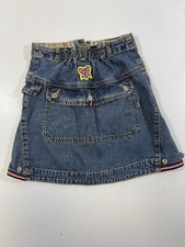 Oilily Girls Blue Medium Wash Denim 100 Cotton Knee Length Patch Skirt 5-6 Yrs