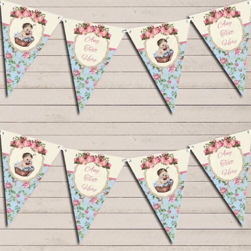 Shabby Chic Floral Vintage Baby Girl Personalised Christening Bunting - 第 1/1 張圖片