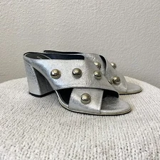 Kenneth Cole Women's 7.5 Metallic Studded Leather Heel Mules Silver