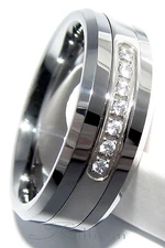 Men Tungsten Ring Wedding Band 7 or 13 CZ  8MM - Size 7.5 to 14.5