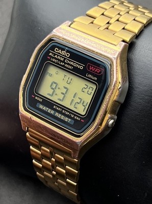 Vintage 1987 CASIO A159WGE (593) Men's 36mm Digital Watch Gold