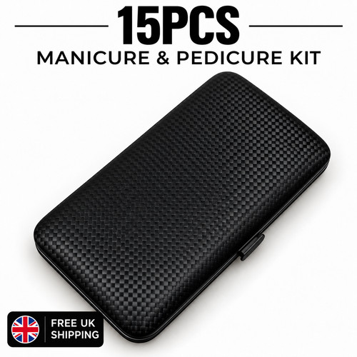 15PCS Manicure Pedicure Kit Black Travel Case Nail Clippers Grooming Set NEW UK