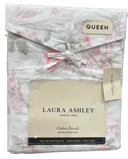 Laura Ashley Queen Sheet Set Belinda Pink Floral Green 4pc Farmhouse Chic Roses