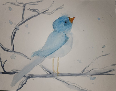 ''Bluebird Winter'' watercolor.  Fleischer.     ships from the usa  