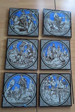 Six Victorian Minton Moyr Smith tiles from Tennyson's Idylls of the King Series