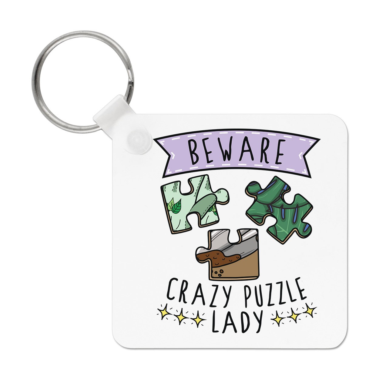 Beware Crazy Puzzle Lady Keyring Key Chain Jigsaw Puzzler Mum Mothers Day