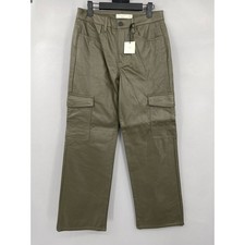 TGLA Faux Leather Cargo Pants Women Size 11/30 Olive Green Straight Leg Chic
