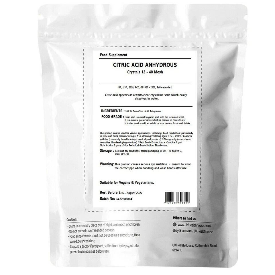 Citric Acid (Anhydrous) - 100% Food Grade - Great for Bath Bombs! Cleaning - Image 2 of 4