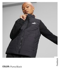 Puma Womens Black Padded Puffer Vest Jacket With Side Pockets  Full-Zip Closure