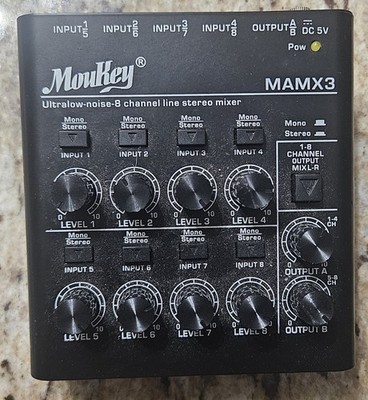 Moukey MAMX3 Black Ultralow-noise 8 Channel Stereo Mixer DC 5V