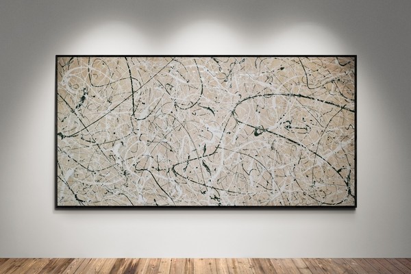 Pintura Texturizada Arte Abstracto Arena y Verde Estilo Jackson Pollock XXL 59x30 pulgadas