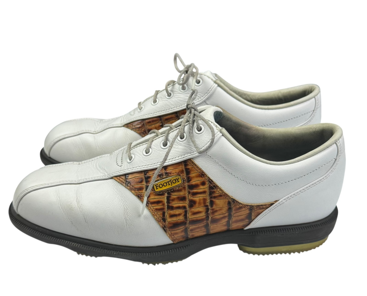 FootJoy DryJoys Tour Golf Shoes Faux Alligator White/Brown Men's