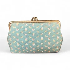 Vintage Double Kiss Lock Change Purse Clutch Wallet Floral Fabric Feminine Chic