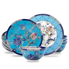 Bone China Dinnerware Set for 4, 12-Piece Vintage Floral Dinnerware Set, Kitc...