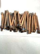 Wood Bobbins Quills Reclaimed Industrial 8" WTH STAPLES, lot of 30