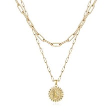 Initial Necklace for Women - 14K-Gold-Plated Dainty Layered Letter L Necklace...
