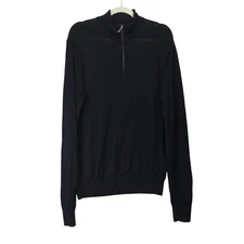 Saks Fifth Avenue Mens Extra Fine Merino Wool 1/4 Zip Sweater Large Black