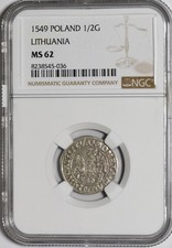 Silver Coin 	Grand Duchy of Lithuania Sigismund II Augustus, Half-penny 1549