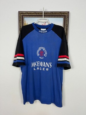 Vintage 90's Adidas Glasgow Rangers Football Train Shirt Soccer Blue Jersey Sz L