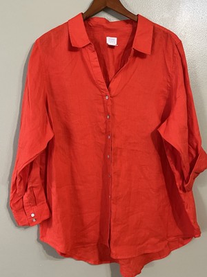 Singrid Olsen 100% Linen Roll Top Sleeves Women's Red Button-Up Shirt 2X 