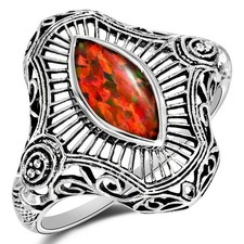 1CT Natural Red Fire Opal 925 Sterling Silver Filigree Ring Jewelry Sz 8 ZF-2