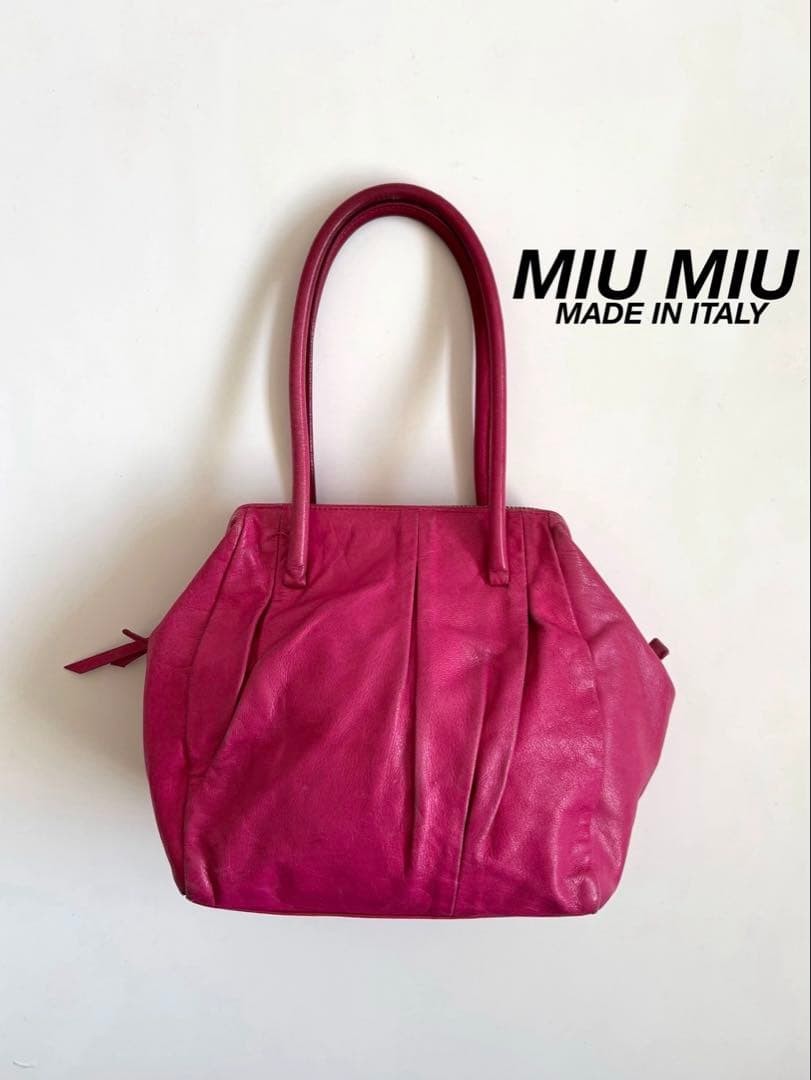 MIU MIU Archive Logo Leather Handbag Pink Mini Boston Shoulder Small Authentic