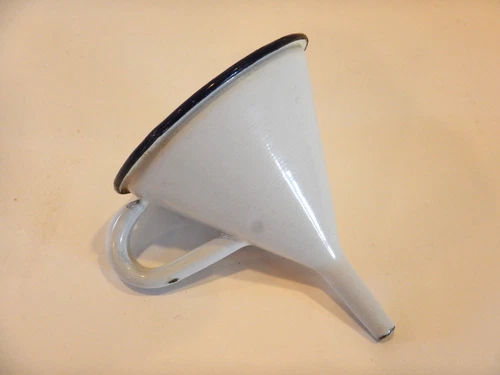 Vintage Porcelain Enamel Funnel White Blue Enamelware Country Farmhouse 3 3/4" - product listing photo