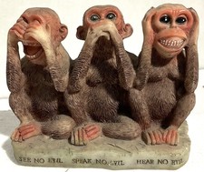 3 Wise Monkeys See No Evil, Hear No Evil, Speak No Evil - Resin 4.5"x2.5"x3.5"