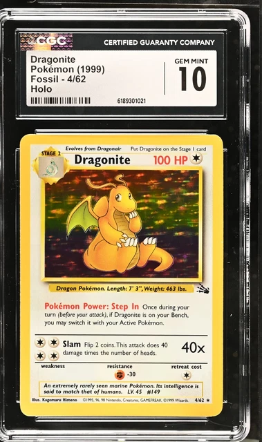 CGC 10 GEM MINT Dragonite 4/62 Fossil Holo Pokemon Card