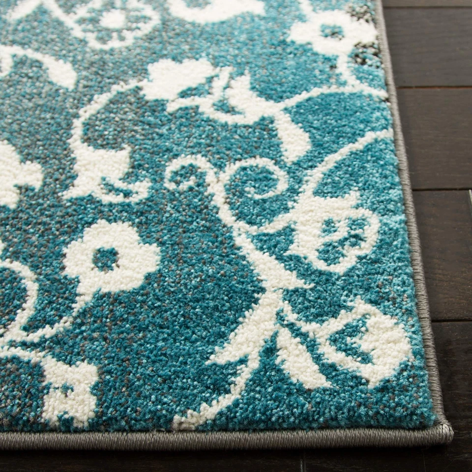 Tapete de área coleção aquarela - 9' x 12', azul marfim e pavão, boho chic me... - Imagem 3 de 4