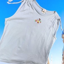Camiseta sin mangas vintage Disney para mujer XXL azul tejido Minnie Mouse Hula años 90 manga encogida