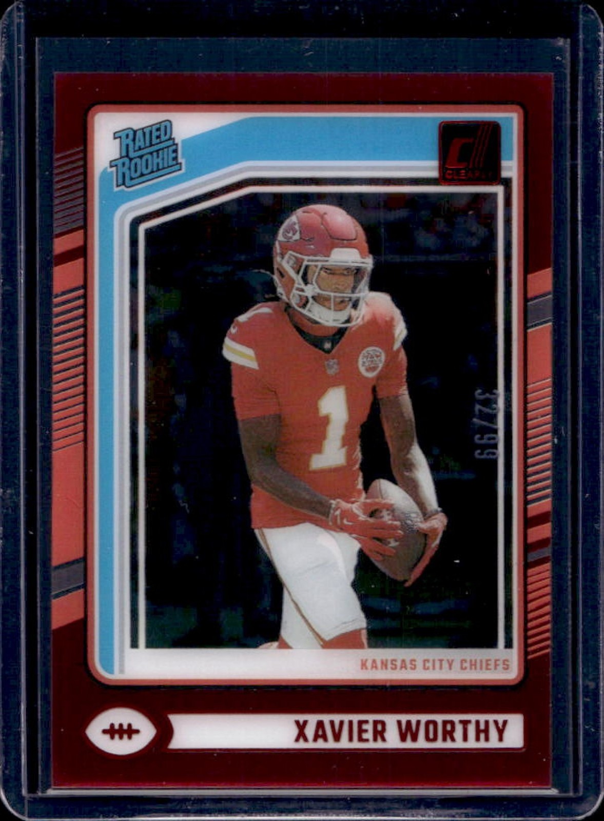 2024 Panini Clearly Donruss Xavier Worthy Red Rated Rookie #32/99 Chiefs