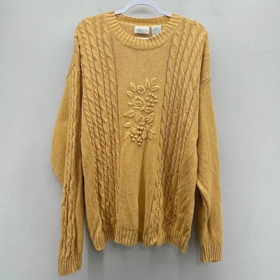 VTG Cottage Essentials Northern Reflections Cable Knit Sweater Womens XL Yellow