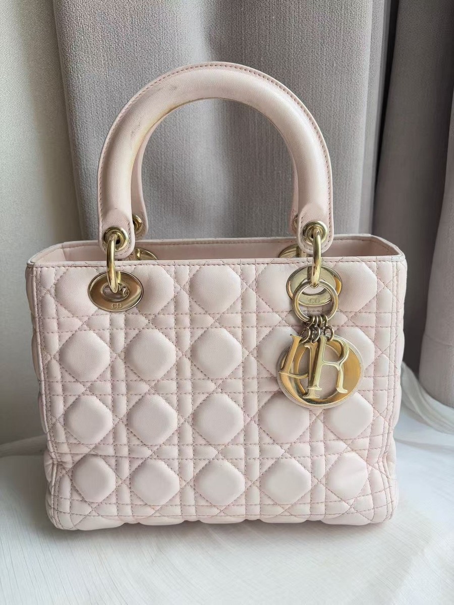 （Dior） ピンク パールパウダー ハンドバッグ Dior Pearl Pink Gold Lambskin Lady Dior Top Handle Crossbody Bag