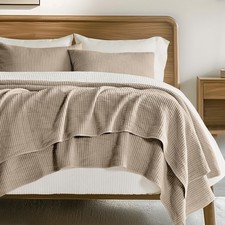 EVERGRACEHOME Cotton Ribbed Matelass  Coverlet Set, Queen Size, Urban Taupe
