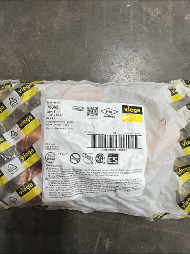 Viega ProPress 78062 1-1/4” Copper Coupling with Stop P1 x P2 5 Pack
