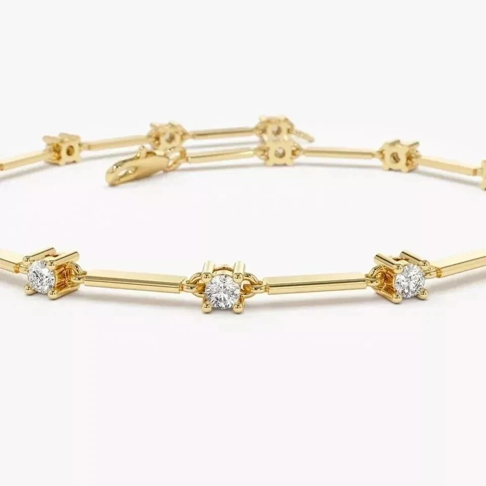 Brazalete tenis mujer diamante simulado corte redondo de 3 quilates chapado en oro amarillo de 14 k Foto 2 de 4