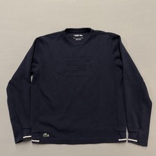 Lacoste Sport Sweatshirt Mens Medium Blue Crewneck Pullover Embossed Tonal Logo